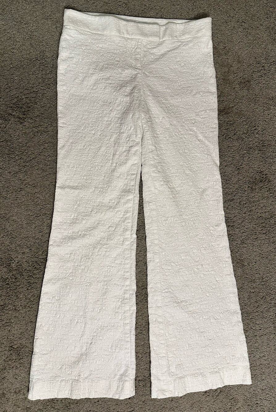 Diane Von Furstenberg Women's White Textured Flare Trousers Nicola Pants Size 8